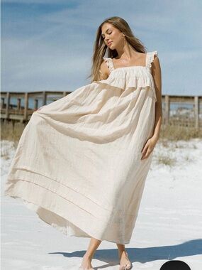 Ruffle Strap Cream Maxi Dress